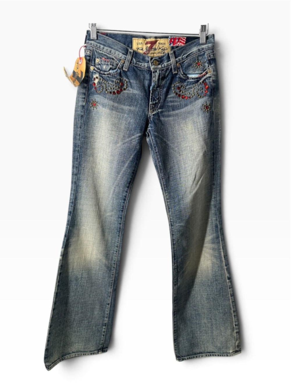7 for all mankind jeans y2k bootcut flare rhinestones boho western sz 28